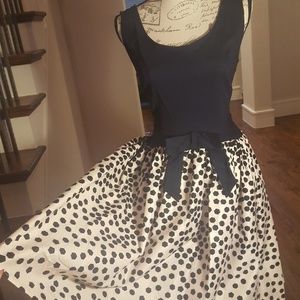 Large navy blue and cream swing dress